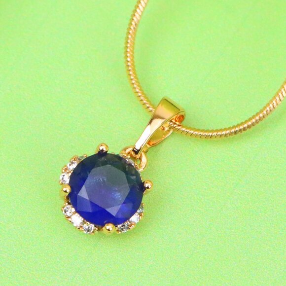 "Elegant Round Blue Gemstone Pendant in Rose Gold, XPPT1324 - Picture 1 of 13